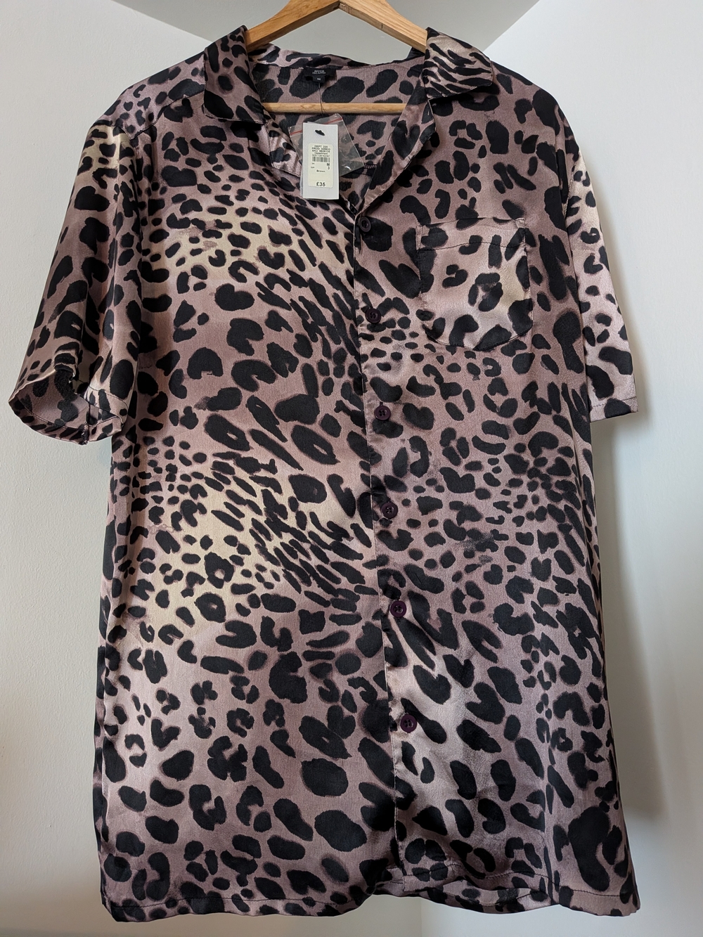 River Island Leopard-Print Set. Short-Sleeve Button Shirt, Hooded Robe & Shorts.